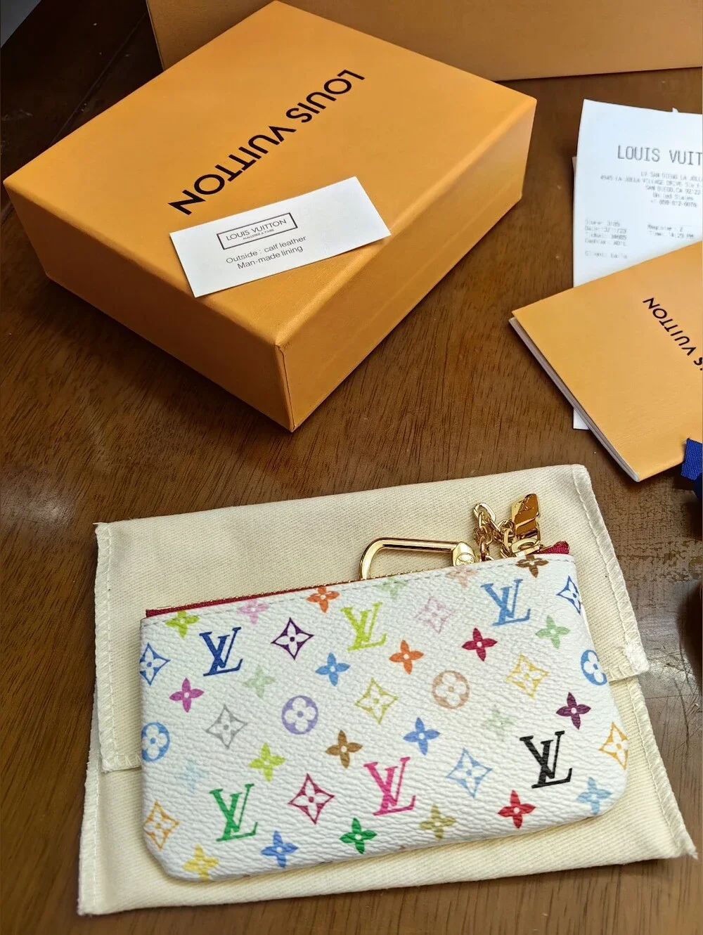 Louis Vuitton White Multicolor Monogram Key Pouch with Gold Hardware